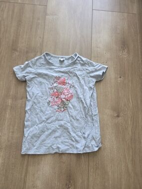 Bonton Light Gray Tee with Pink and Green Floral Print